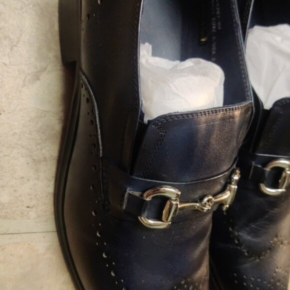 Carrucci Navy horsebit loafers 9.5M brogue blue KS261-04 silver bit leather main image 8